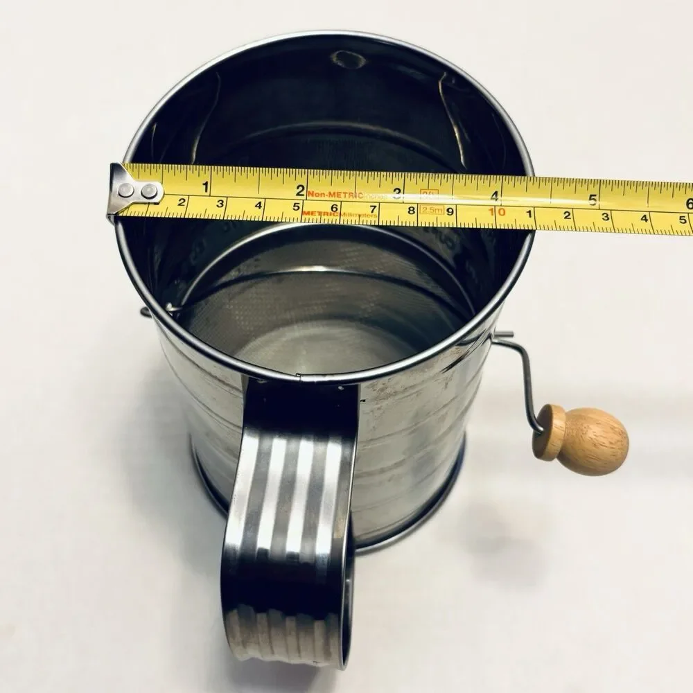 Vintage 3 Cup Hand Crank Flour Sifter Metal Wooden Knob Farmhouse Unbranded
